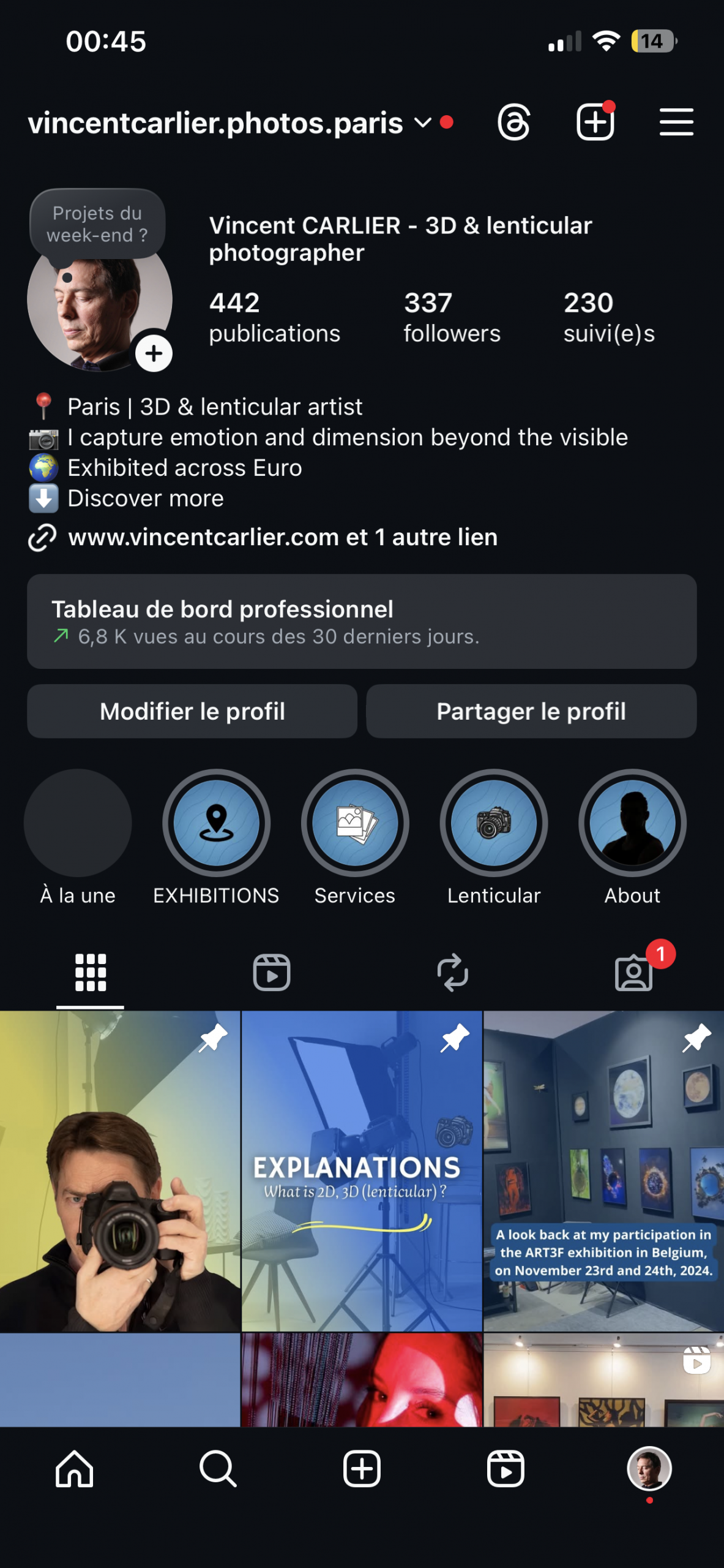 Gestion des réseaux sociaux par l'agence comm'vous pour vincent carlier photographe lenticulaire